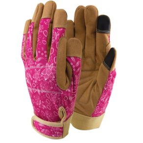 SYNTH/ LEATHER BLUE OR PINK  PATTERN GLOVES- M